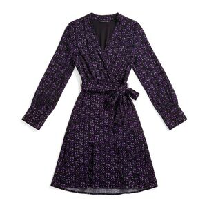 Elie Tahari Satin Floral Wrap Dress Women’s Medium Black Purple Pink